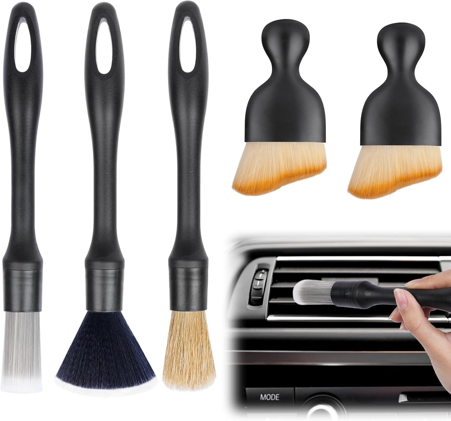 URAQT 5 PCS Car Detailing Brush Set, Car Brush Interior, Car Detailing Brushes Duster with Soft Bristles, Car Cleaning Brush Dust Removal Brushes Tool for Interior/Exterior Automotive Trim Wheel Rim