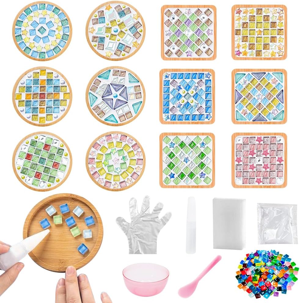 12 Sets DIY Glass Mosaic Tiles for Crafts