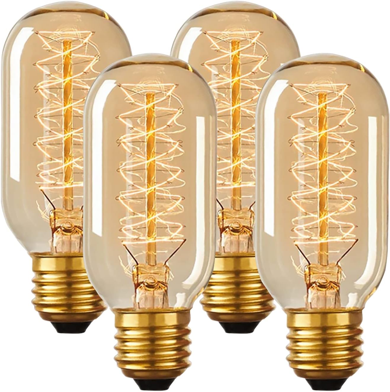 B4U E27 Vintage Edison Light Bulb 40W, 4 Pack Dimmable Decorative Filament Tube T45 Bulbs, 2700K, 230V