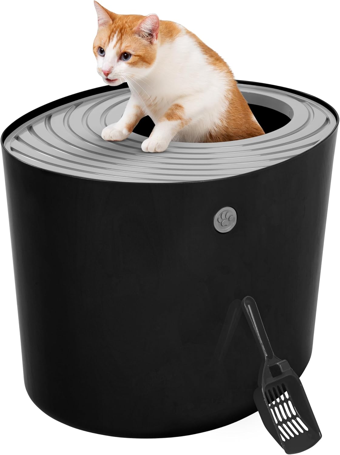 IRIS USA Cat Litter Box, Large Top Entry with Litter Catching Lid and Scoop, Dog Proof, Cat Box Enclosure, Black/Gray