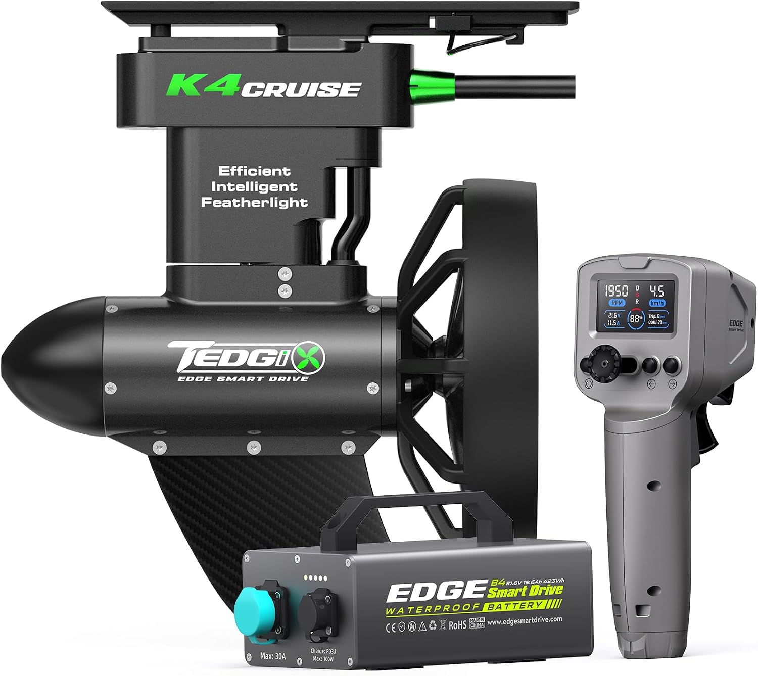 Tedgix K4C Motor for SUP & Kayak, 400W Brushless Underwater Thruster Wireless Remote with Cruise Control, Electric Fins for Paddle Board, Boost Fin for Canoe & Inflatable Boat, K4 Upgraded Version