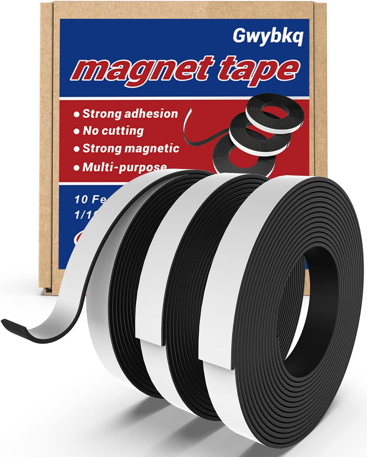 Magnetic Tape 3 Rolls 30Ft Flexible Magnet Strips with Strong Adhesive Backing (Each 10 Feet x 1/16" Thick x 1/2" Wide) Anisotropic Magnetic Roll