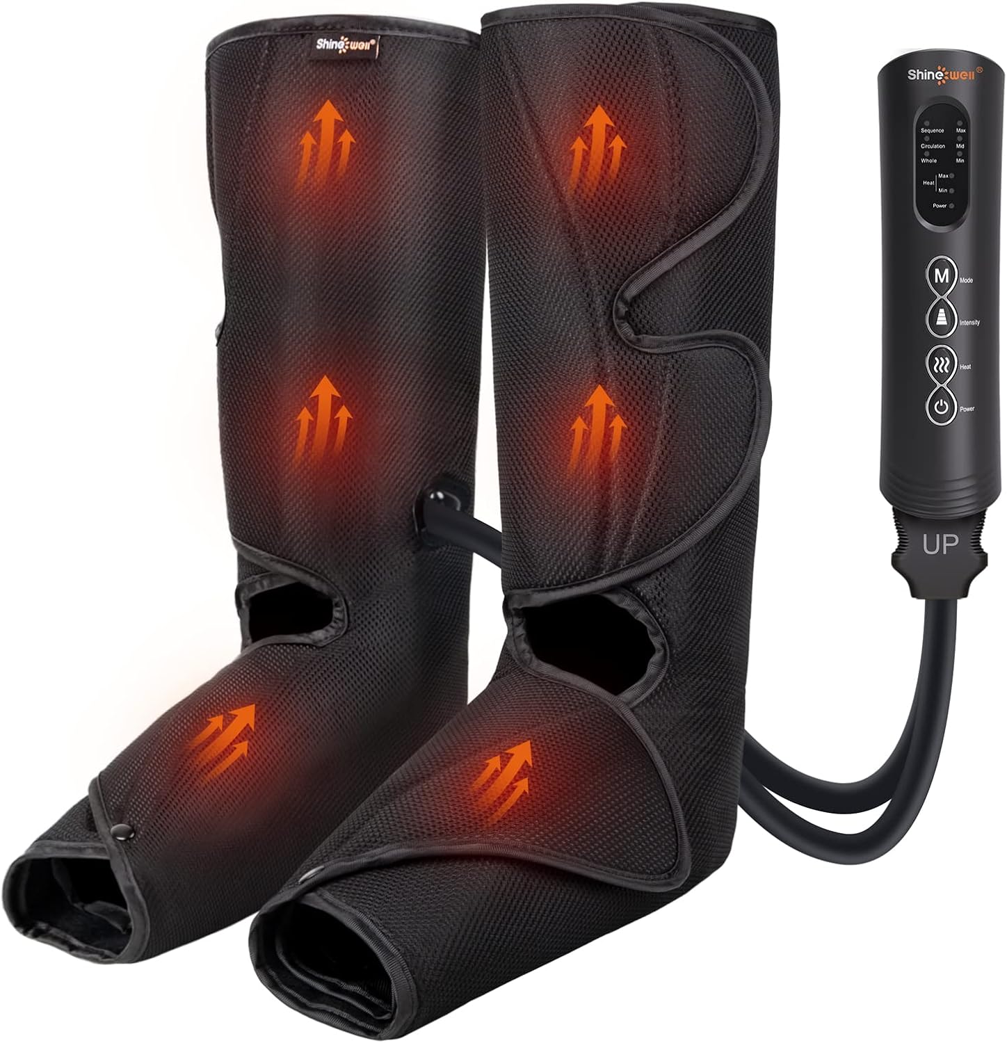 SHINE WELL Leg Massager for Circulation and Pain Relief, Leg Compression Massager with 2 Heating Levels 3 Modes 3 Intensities, for Neuropathy Pain, Blood Circulation, and Swelling Legs