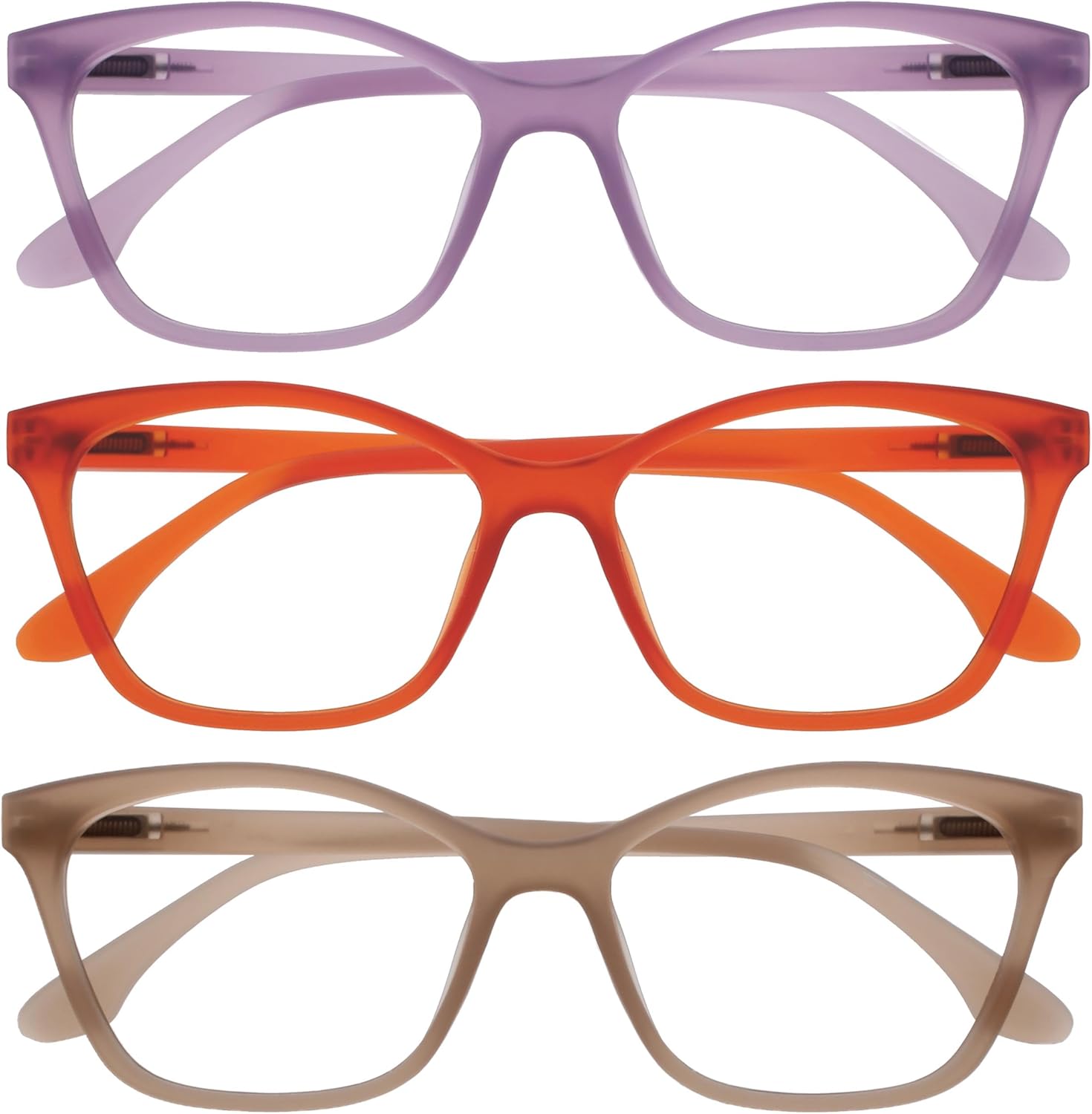 OPULIZE KAT Reading Glasses for Women Men, Cat-Eye Frame with Spring Hinges, Purple Orange Taupe +1.50 (Pack of 3)