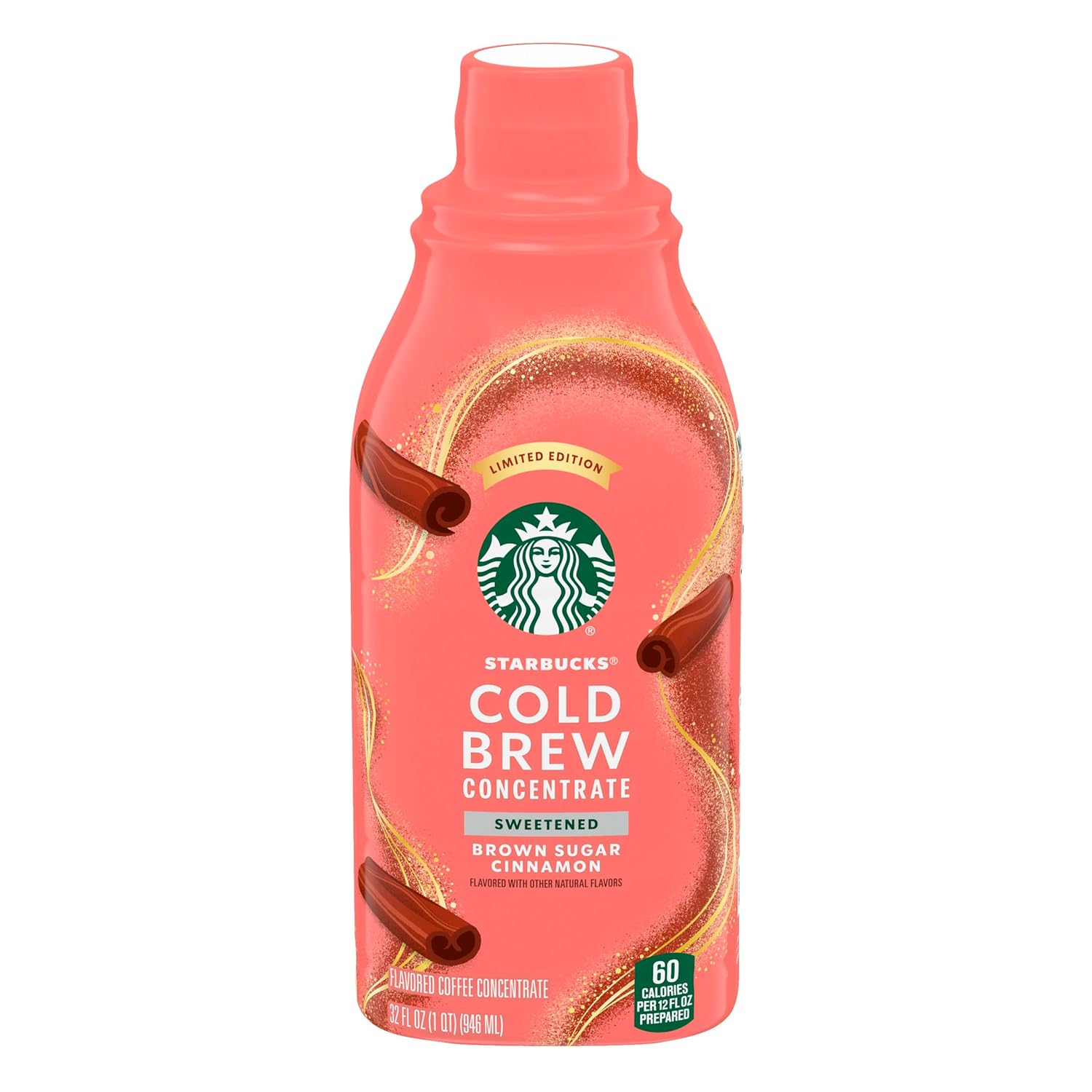 Starbucks Cold Brew Coffee Concentrate, Limited Edition Sweetened Brown Sugar Cinnamon, 100% Arabica, Multi-Serve Bottle (32 Fl Oz)
