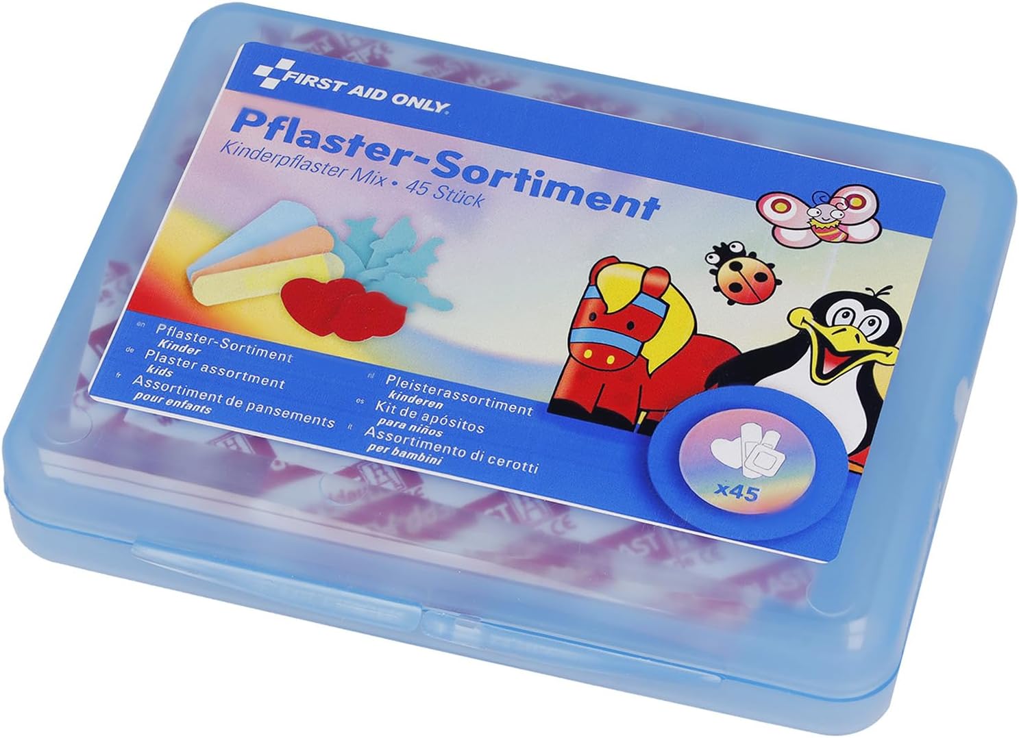 First Aid Only Children's Plaster Set 45 Pieces | Colourful Plaster Set for Kids | Plaster Box with Different Sizes and Designs | Gentle on The Skin | P-10069