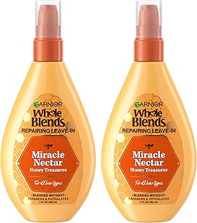 Garnier Whole Blends Sulfate Free Remedy Miracle Nectar 10-in-1 Repairing Leave-In Conditoner for All Hair Types, Honey Treasures, 5 Fl Oz, 2 Count (Packaging May Vary)