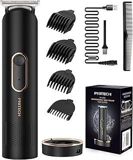 PRITECH Manscape Trimmer for Men, Beard Trimmer for Men, Rechargeable Shavers for Men, Electric Razor for Men, Cordless Hair Clippers, Waterproof Body Trimmer with Standing Recharge Dock(Black)