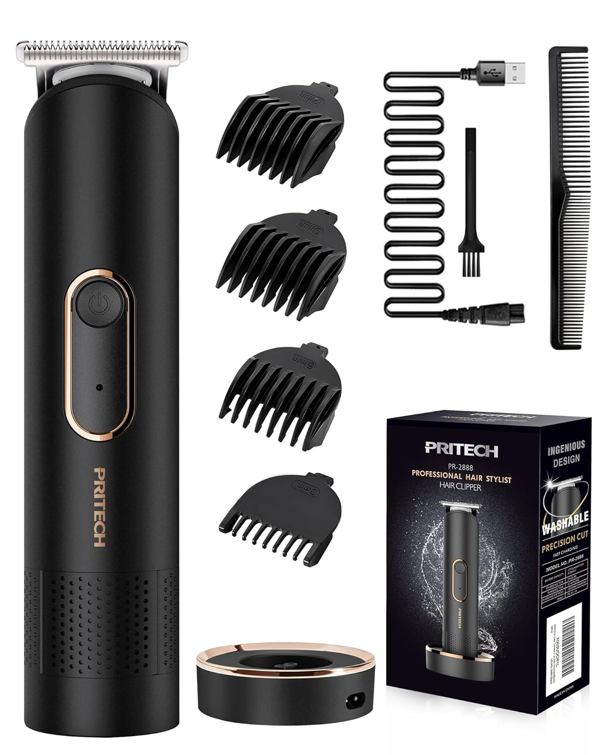 PRITECH Manscape Trimmer for Men, Beard Trimmer for Men, Rechargeable Shavers for Men, Electric Razor for Men, Cordless Hair Clippers, Waterproof Body Trimmer with Standing Recharge Dock(Black)