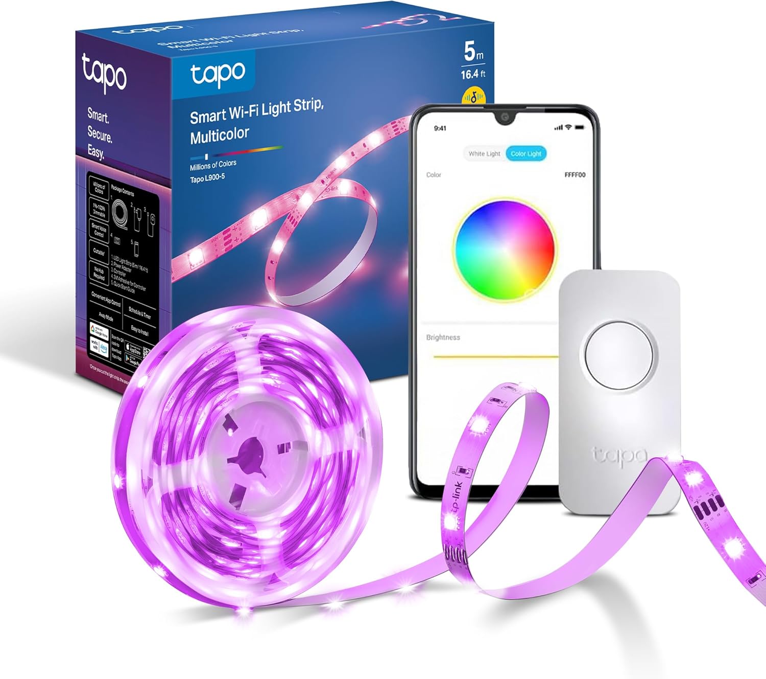 Tapo L900-5 LED Strip Light 5m, Multicolour Led lights for TV Bedroom, Smart Lighting Controls, Hands-Free Voice Control with Alexa & Google, Flexible Installation, Schedule & Timer