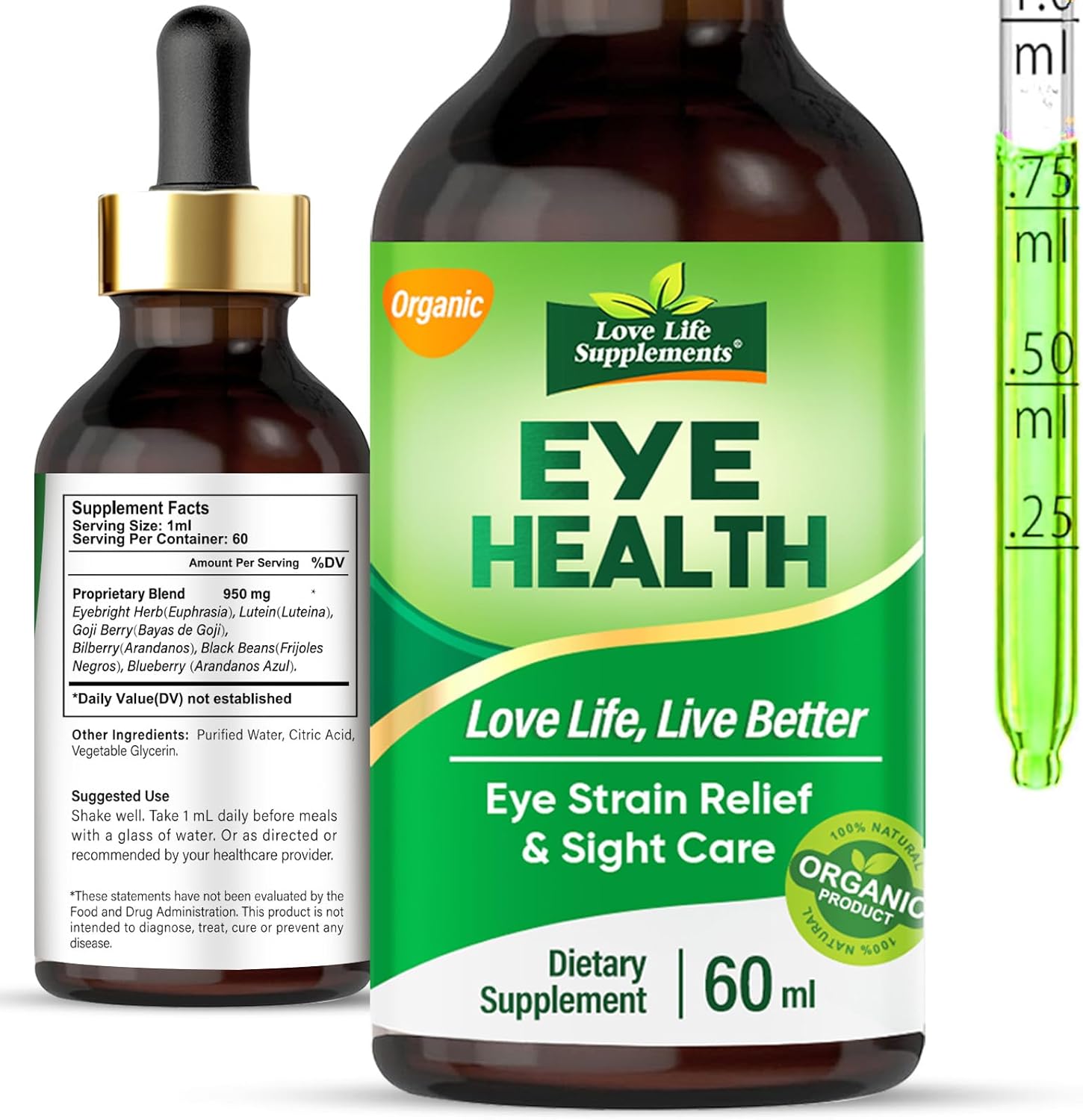 Eyebright Eye Health Drops, Eye Fatigue & Dry Eye Su-p-Port, Euphrasia officinalis Bilberry Goji Leaves Blueberry Extract, Strain Relief & Vision