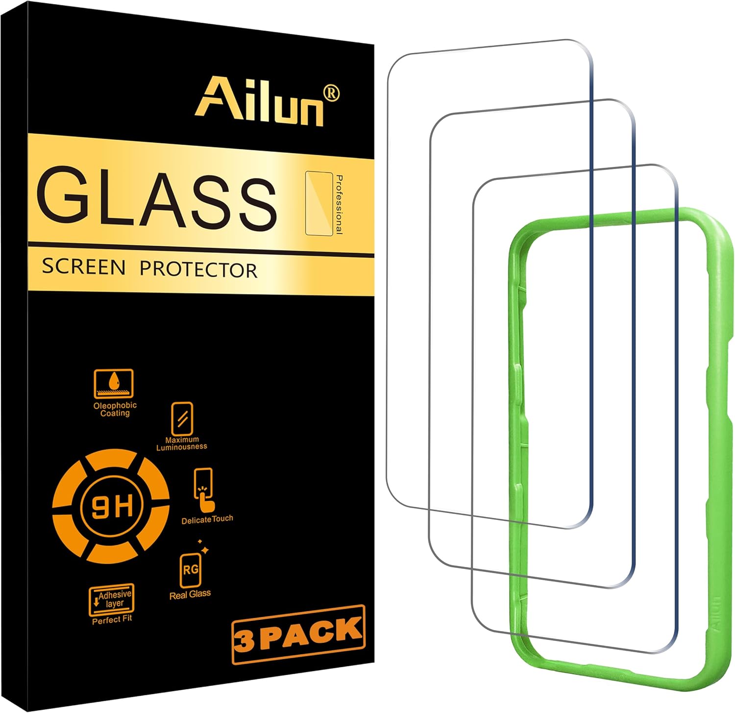 Ailun 3 Pack Screen Protector for iPhone 16 Pro [6.3 inch] with Installation Frame, Tempered Glass, Sensor Protection, Dynamic Island Compatible, Case Friendly