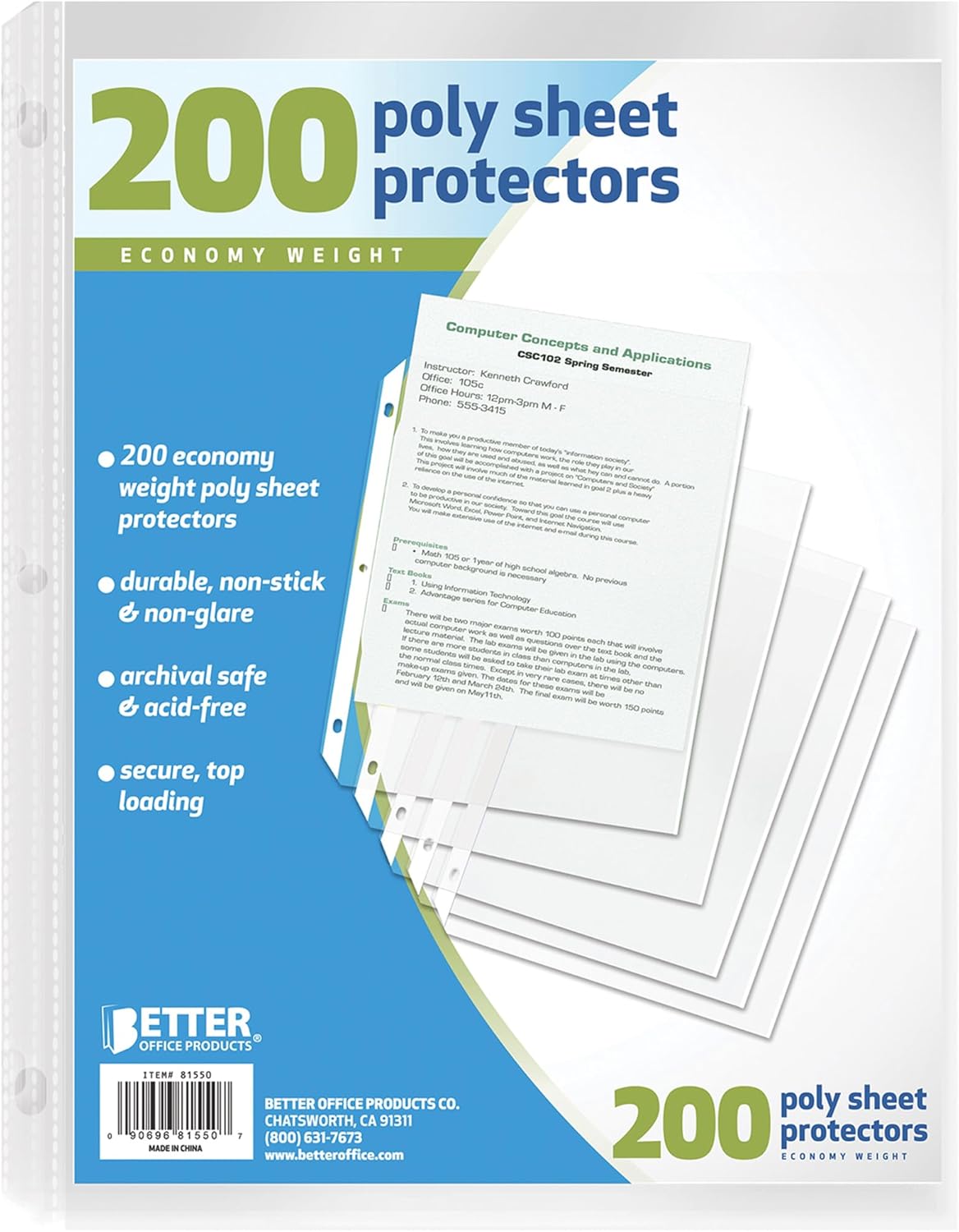 Better Office Products Sheet Protectors, 200 Piece