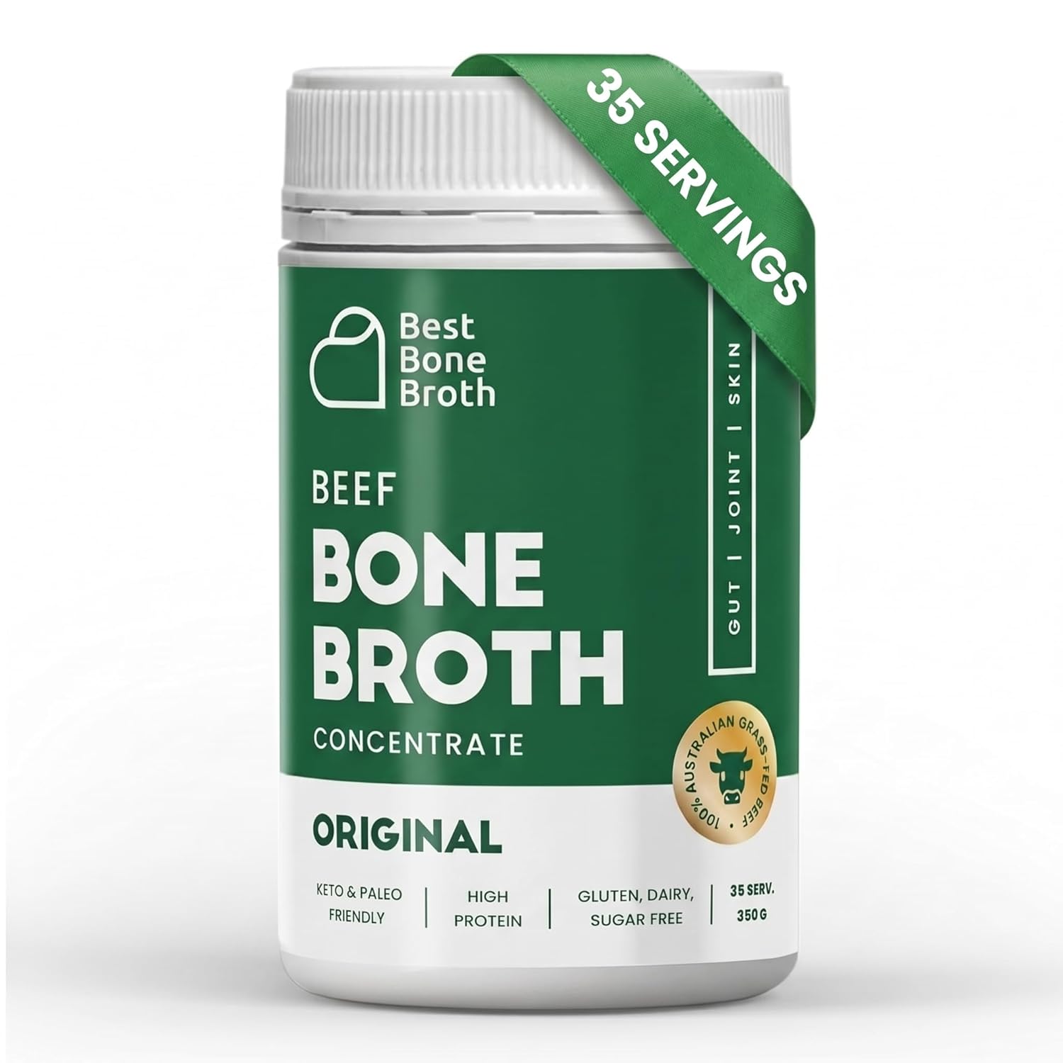 Grass-Fed Beef Bone Broth Concentrate | Help Improve Joints, Skin, & Gut | Liquid Collagen Amino Acids | Keto, High Protein, Gluten Free | 35 Servings / 2.25 Gallons | Australian Beef