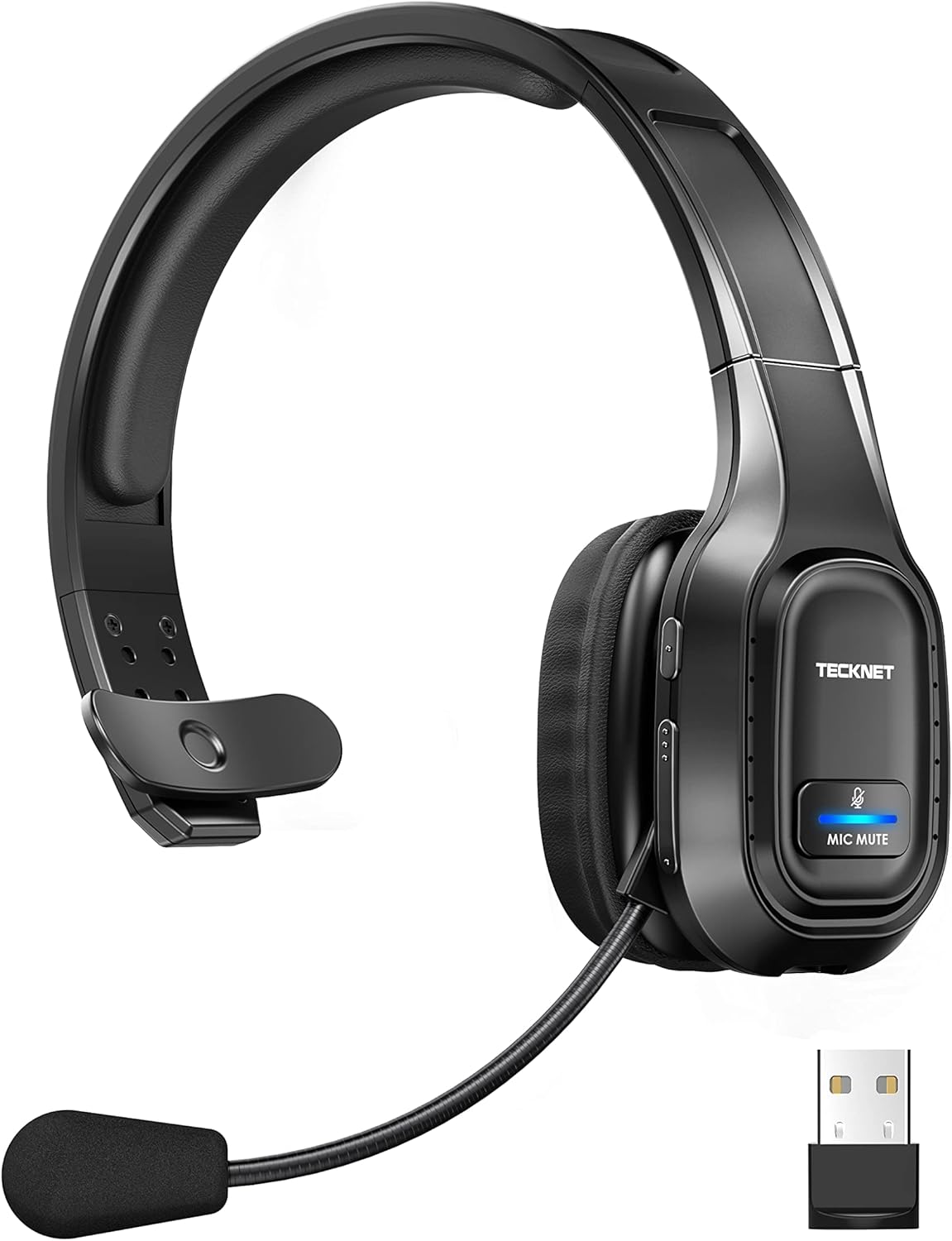 TECKNET Wireless Headset, Bluetooth Headset With Microphone Noise Canceling & USB Dongle, On Ear Headphones with 55H Long Working Time, USB Headset for Call Center/Truck Driver/Skype/Zoom/Office