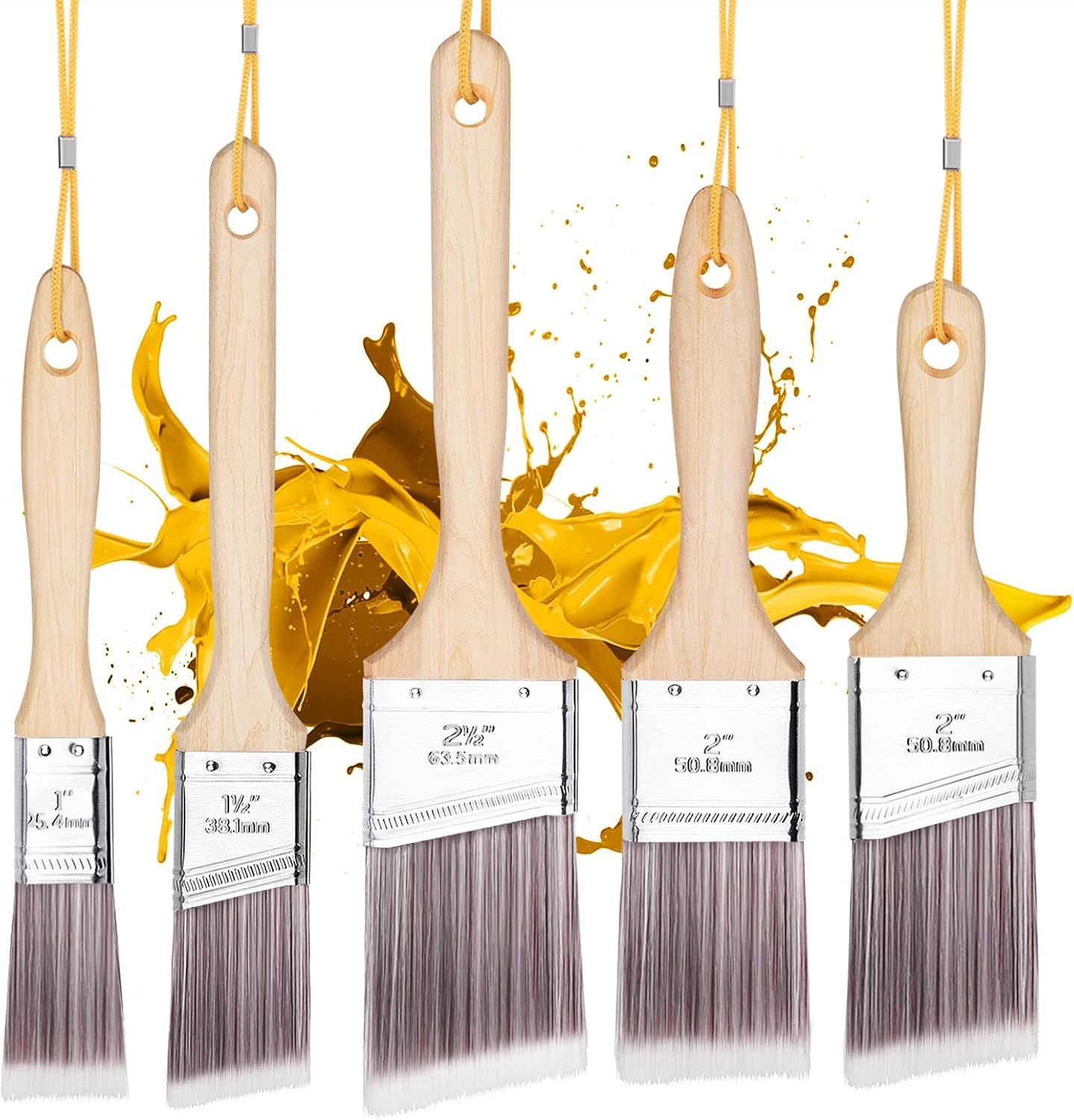 Emitever Paint Brush Set-5 Piece, Wood Handle, Premium Wall Brush Set, House Paintbrushes, Trim Paintbrush, Sash Paint Brushes for Cabinet, Sash, Home Improvement Trim Edging