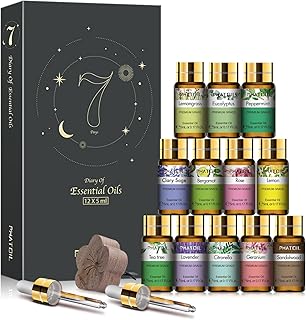 Essential Oil Set, 12x5ml Essential Oils Gift Set with Diffused Wood, Essential Oils for Diffusers DIY Candle Soap Making