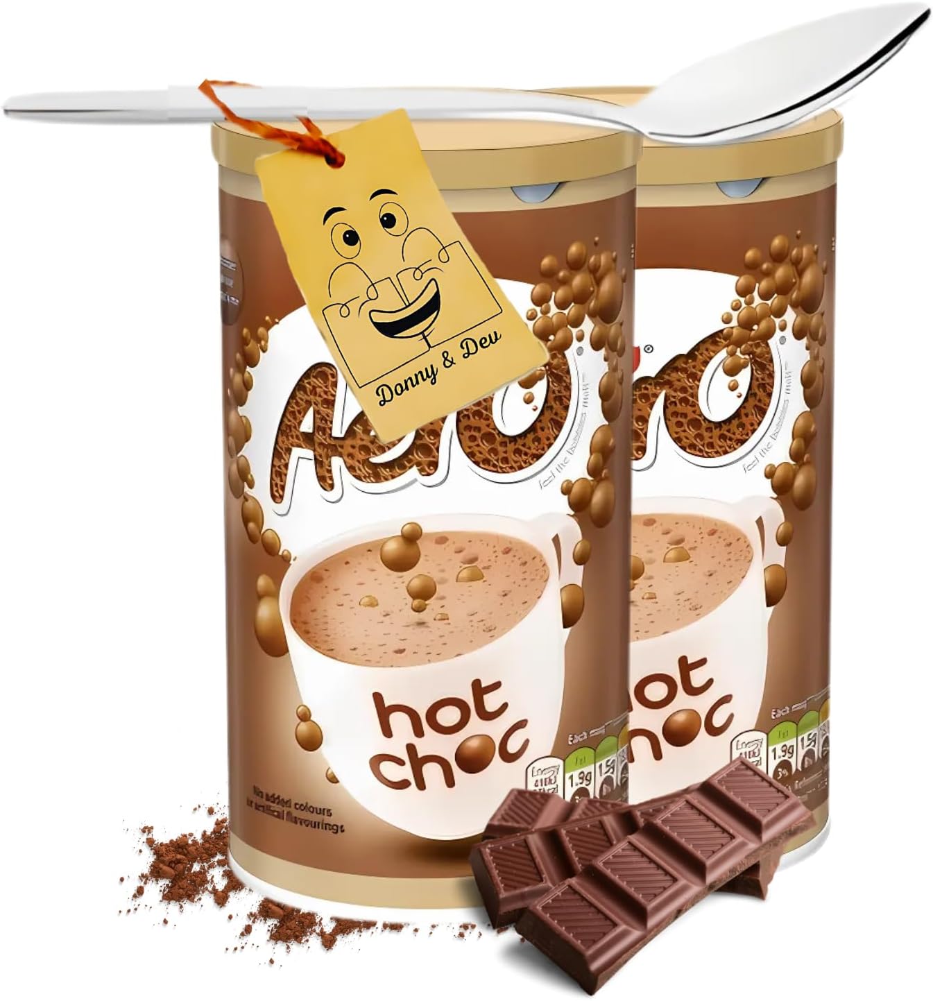 Hot Chocolate Bundle Includes: 2x Aero Chocolate (288g each tube) Instant Hot Chocolate Kit Powder Drink Mix and 1x Stainless Little Spoon by Donny & Dev