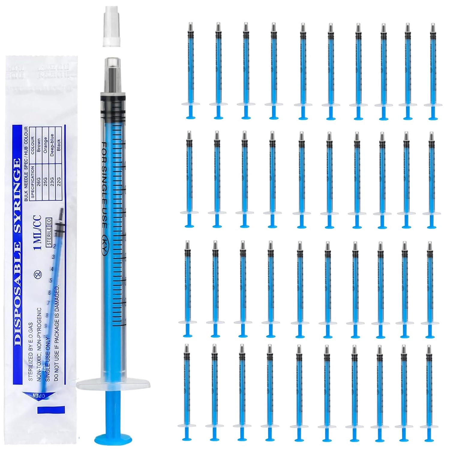 Mooshy 40pcs 1ml Syringes Colostrum Syringe with Caps Individually Packed Plastic Syringe No Needle for Measuring Liquids Scientific Experiments Plant Watering Pet Feeding(Blue)