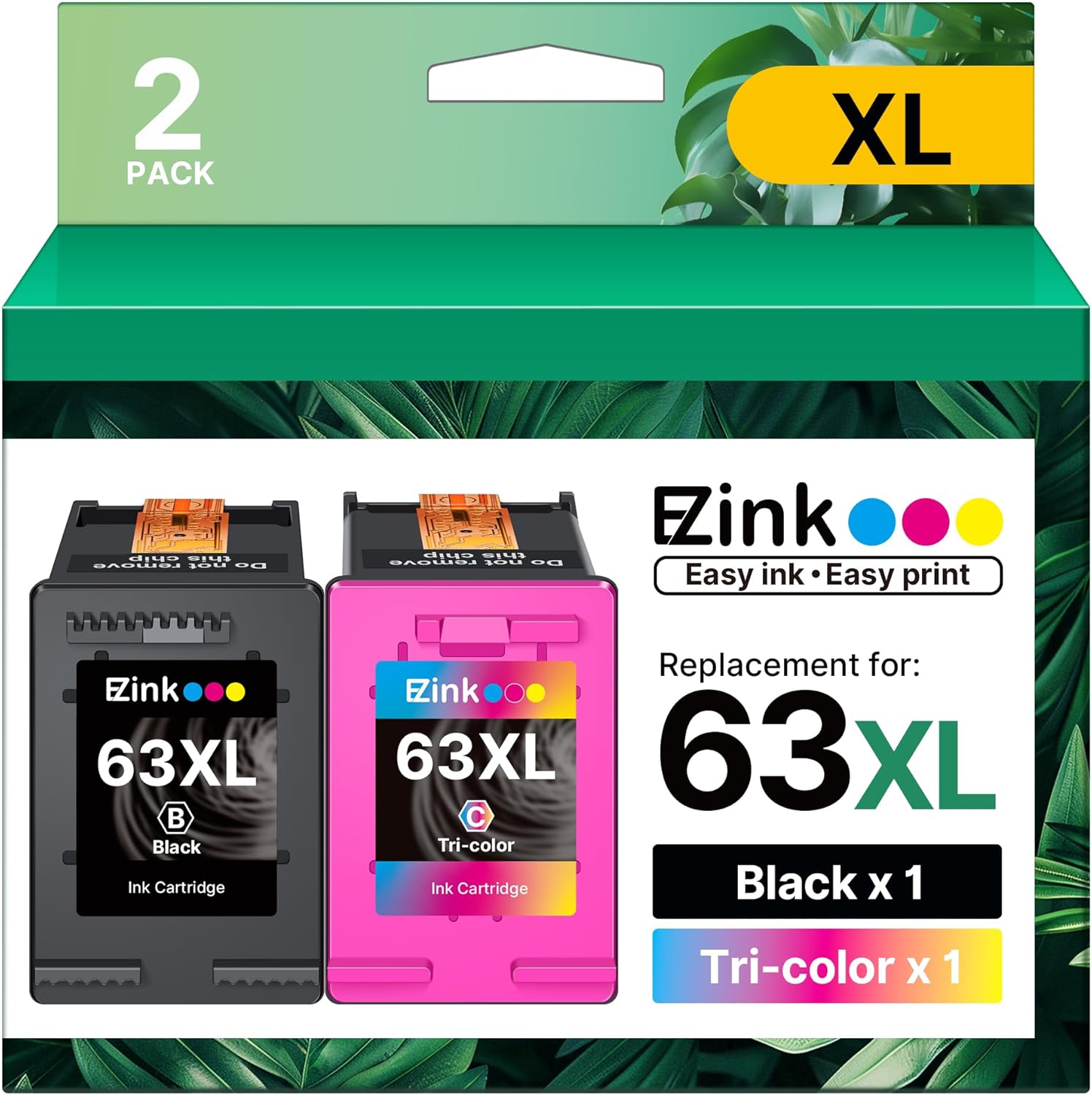 63XL Ink Cartridges Black and Color Remanufactured Replacement for HP Ink 63 for HP 63XL Ink Cartridges Combo Pack Work for HP Officejet 4650 3830 3833 5255 5258 Envy 4520 Deskjet 1112 3637 (2 Pack)