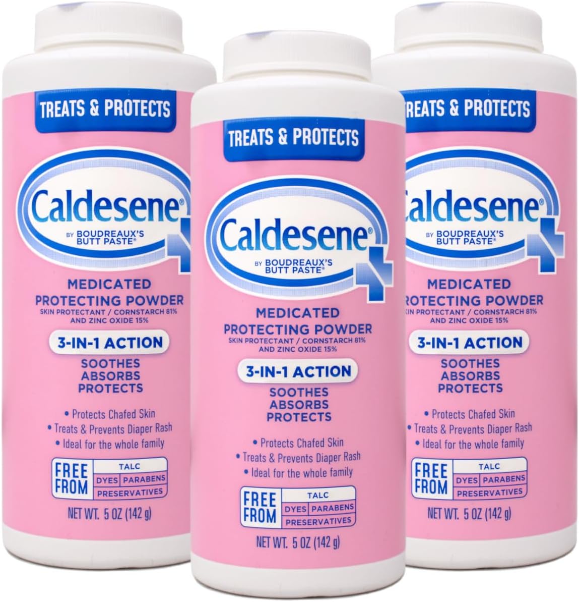 Caldesene Medicated Protecting Powder with Zinc Oxide & Cornstarch-Talc Free, 5 Ounce (3 Pack)