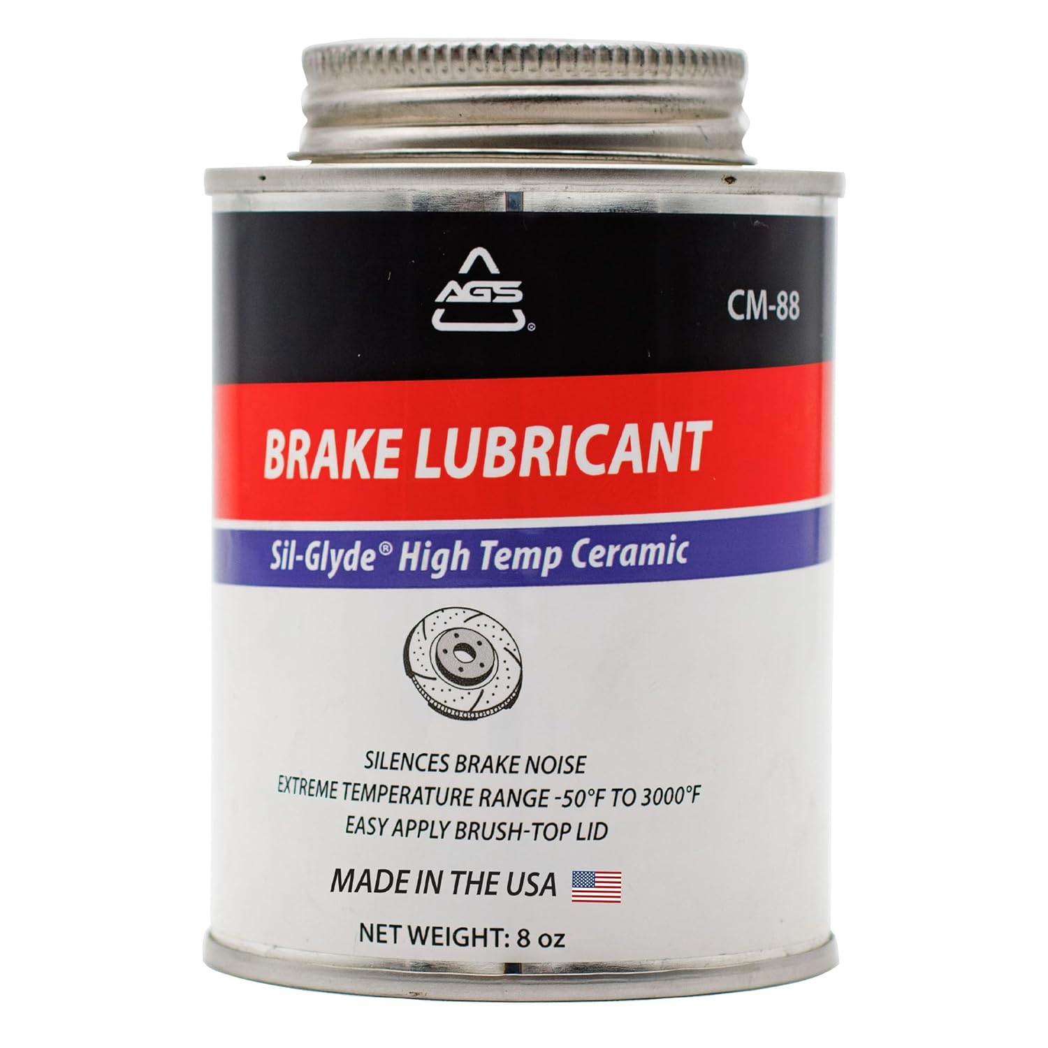 AGS Automotive Solutions Ceramic-Glyde Silicone Brake Lubricant – 8oz Brush Top Can, Advanced Noise Reduction, Exceptional Brake Pad Protection, Reliable Performance