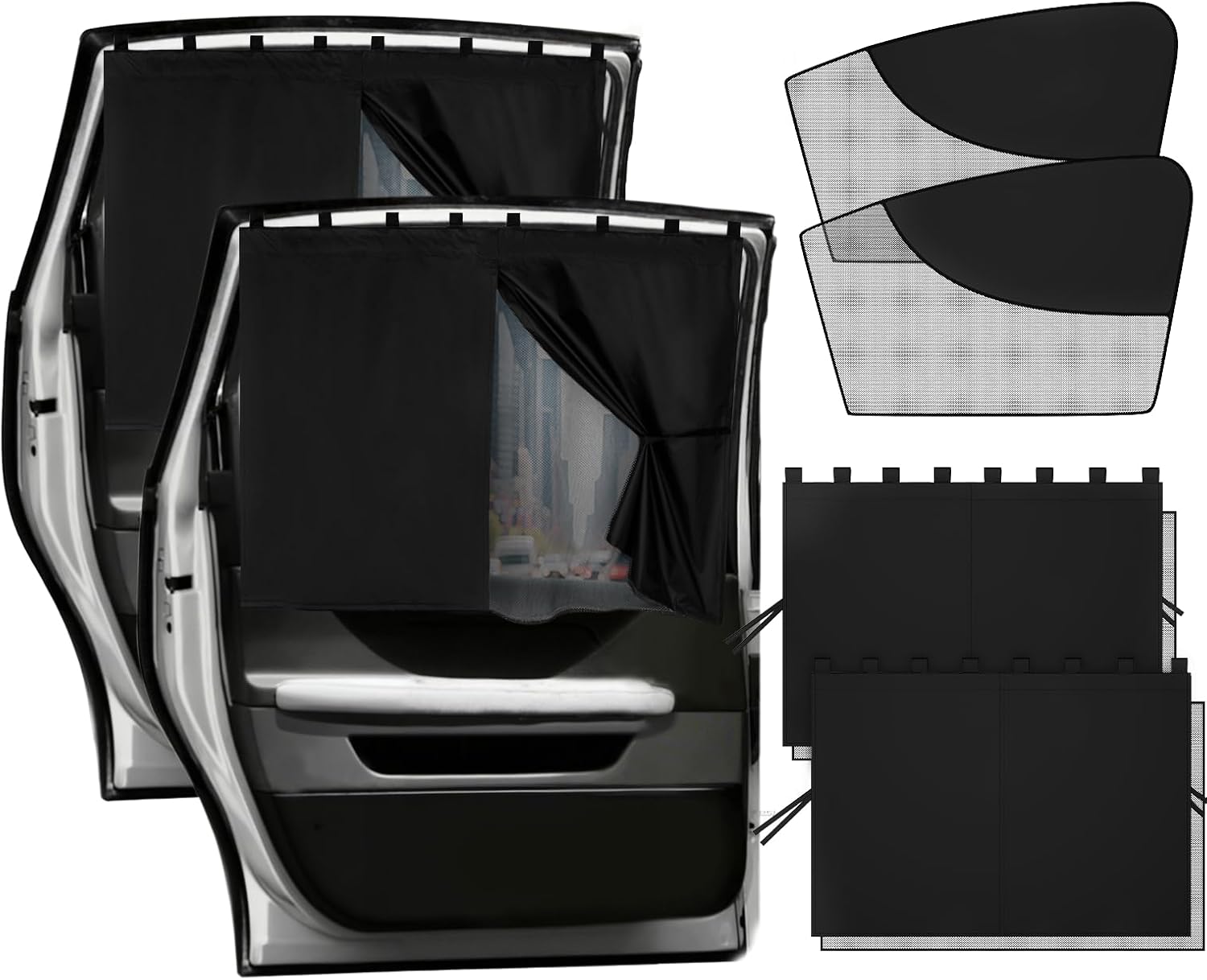 Roberly 4 PCS Magnetic Double Layer Car Window Shade for Baby, 19.7" x 18.9" Front Side Sun Shade 26.4" x 18.1" Rear Curtain with Full/Half Blackout UV Privacy Protection for Car Travel Sleeping Camp