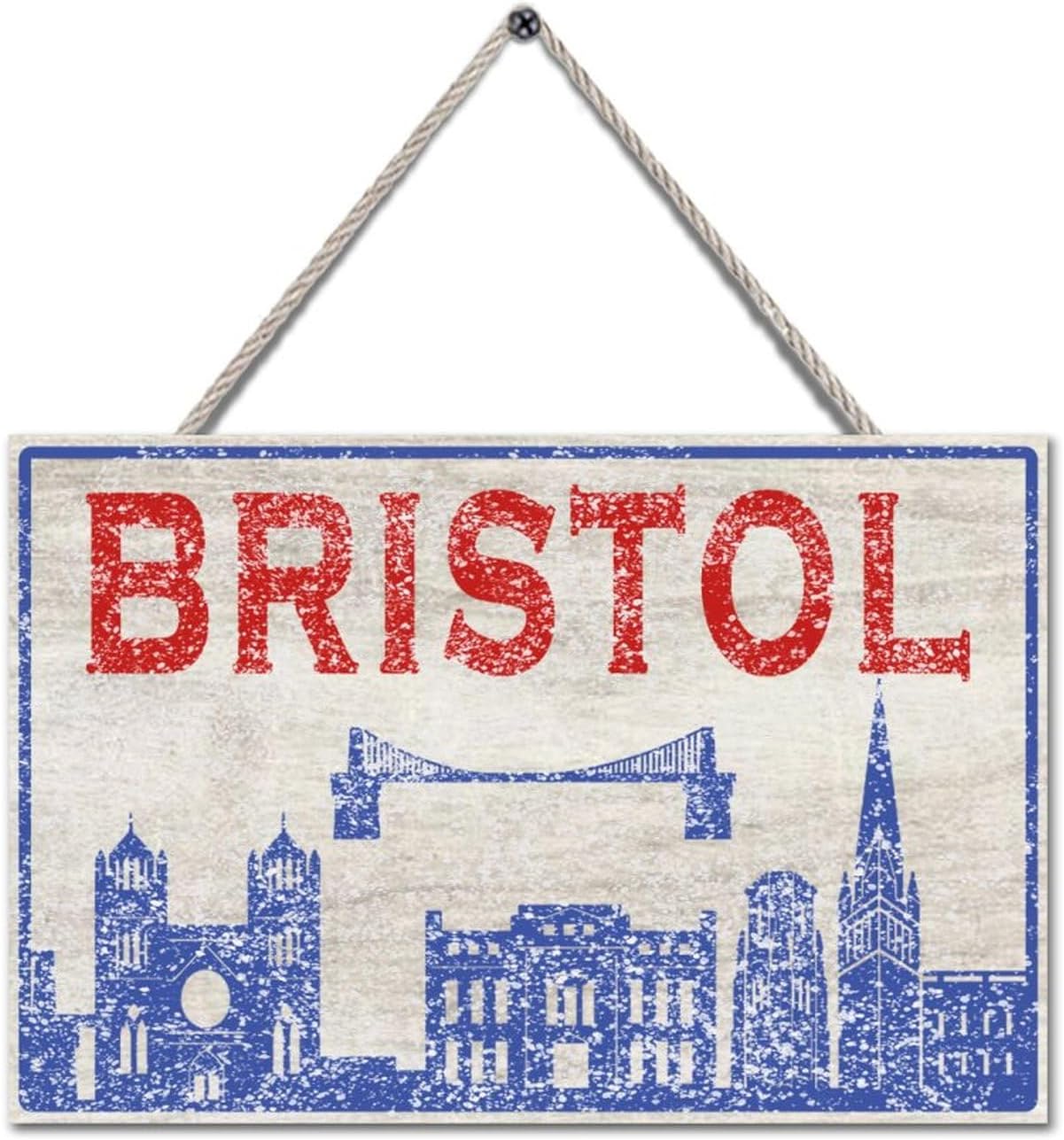 Bristol City Silhouette Wood Wall Art Sign United Kingdom Bristol Skyline Signs Farmhouse Wooden Wall Decor Personalized Home Decoration Plaque Decor for Bedroom Kitchen 6x10in Wall Sign
