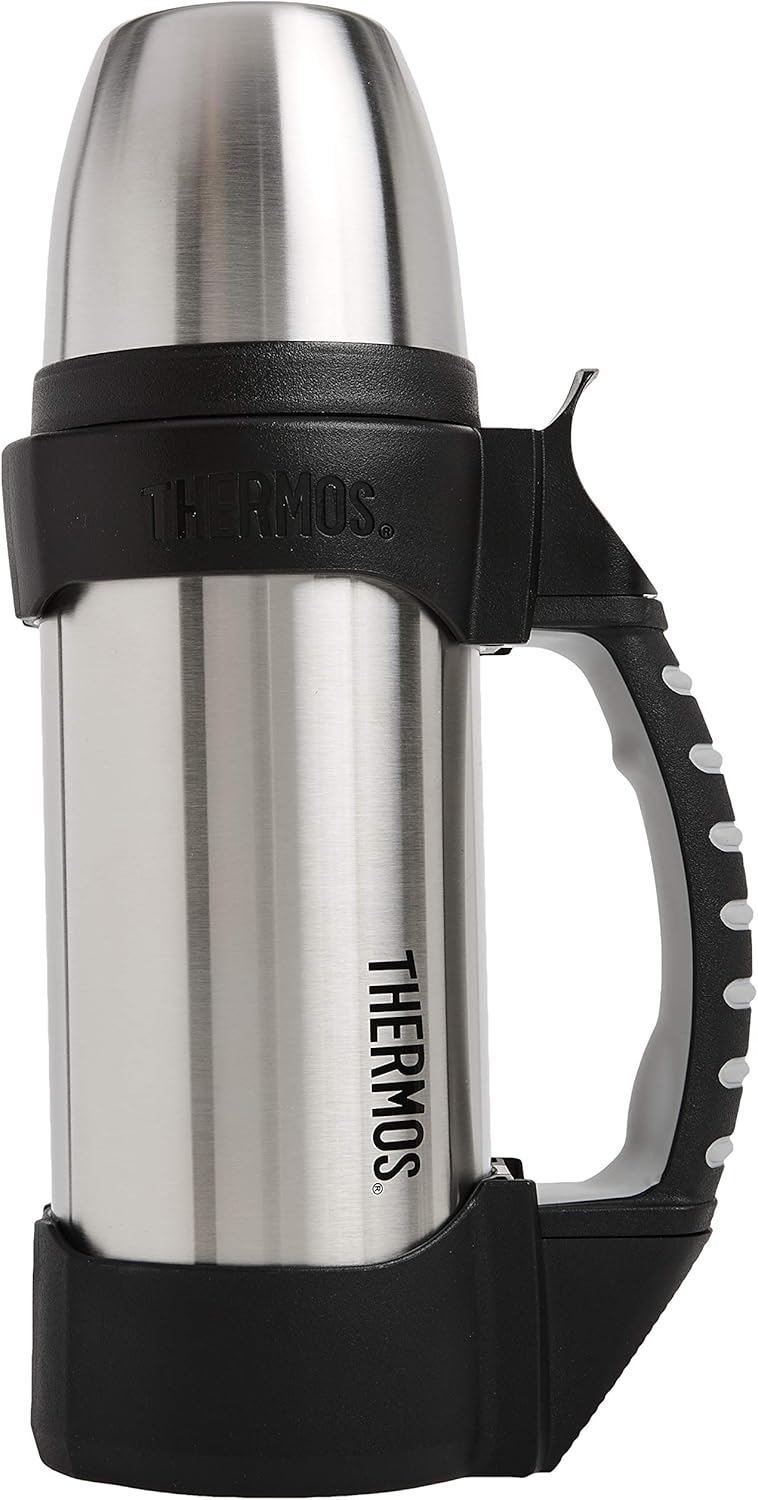 Thermos The Rock Vacuum Insulated 1 Liter Beverage Bottle, stainless steel/black, 1.1 quart (2510TRI2)