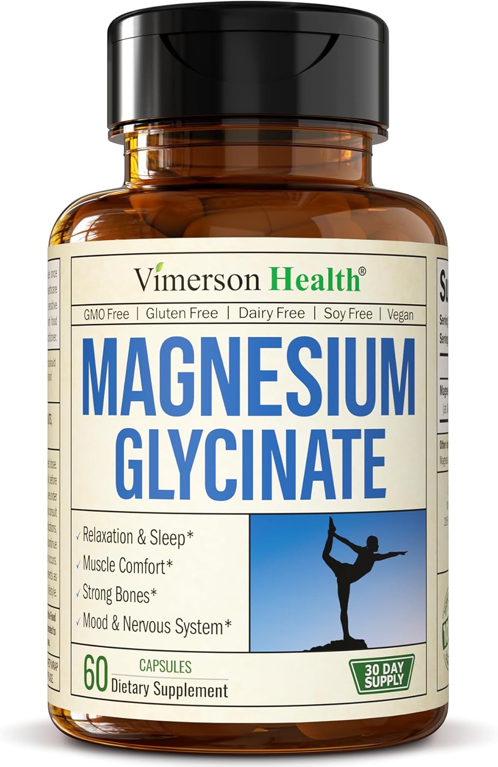 Magnesium Glycinate 200mg Capsules (Glicinato de Magnesio) - Vegan Magnesium 200mg for Restful Sleep & Mood Support, Muscle Comfort, Bone & Nervous System Health. 60 Chelated Magnesium-Glycinate Caps