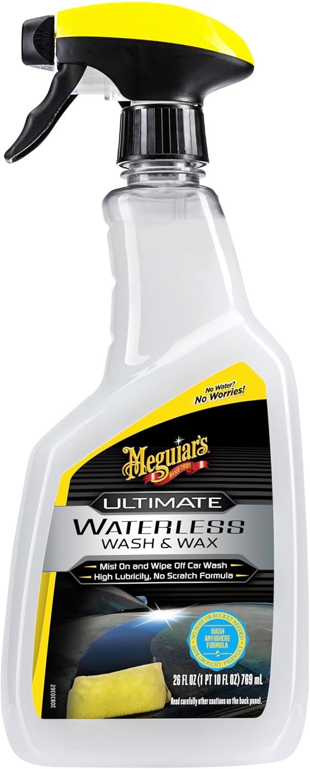 Meguiar's Ultimate Waterless Wash & Wax, Scratch-Free Waterless Car Cleaning Spray for Quick Detailing, 2-in-1 Cleaner and Wax Protection for a Brilliant Shine, 768ml