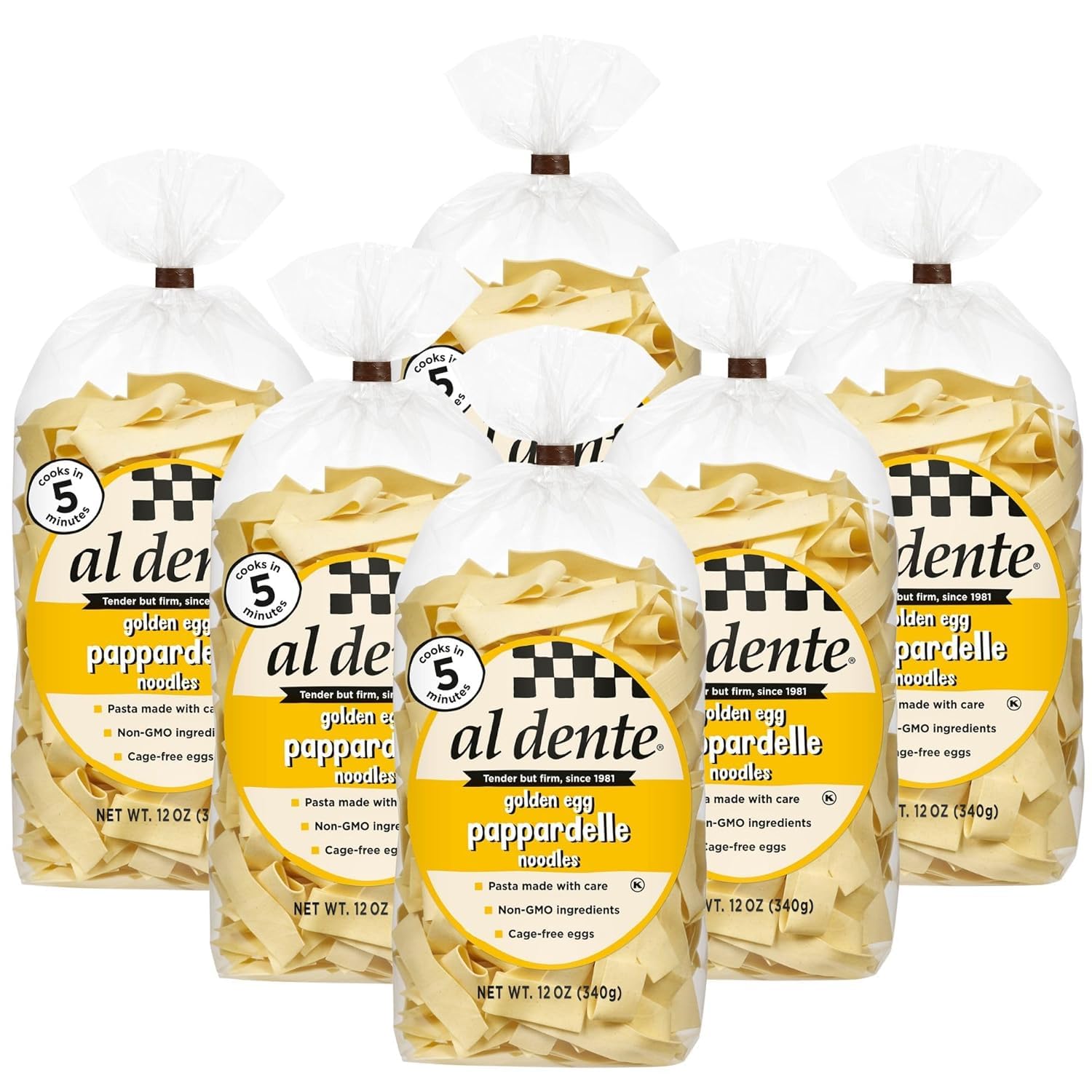Al Dente Pappardelle – All-Natural, Hand-Crafted Egg Pasta. Delicious And Versatile - Traditional Pasta Noodles Made With Cage-Free Eggs, And Semolina, 12oz Bags (Pack of 6)