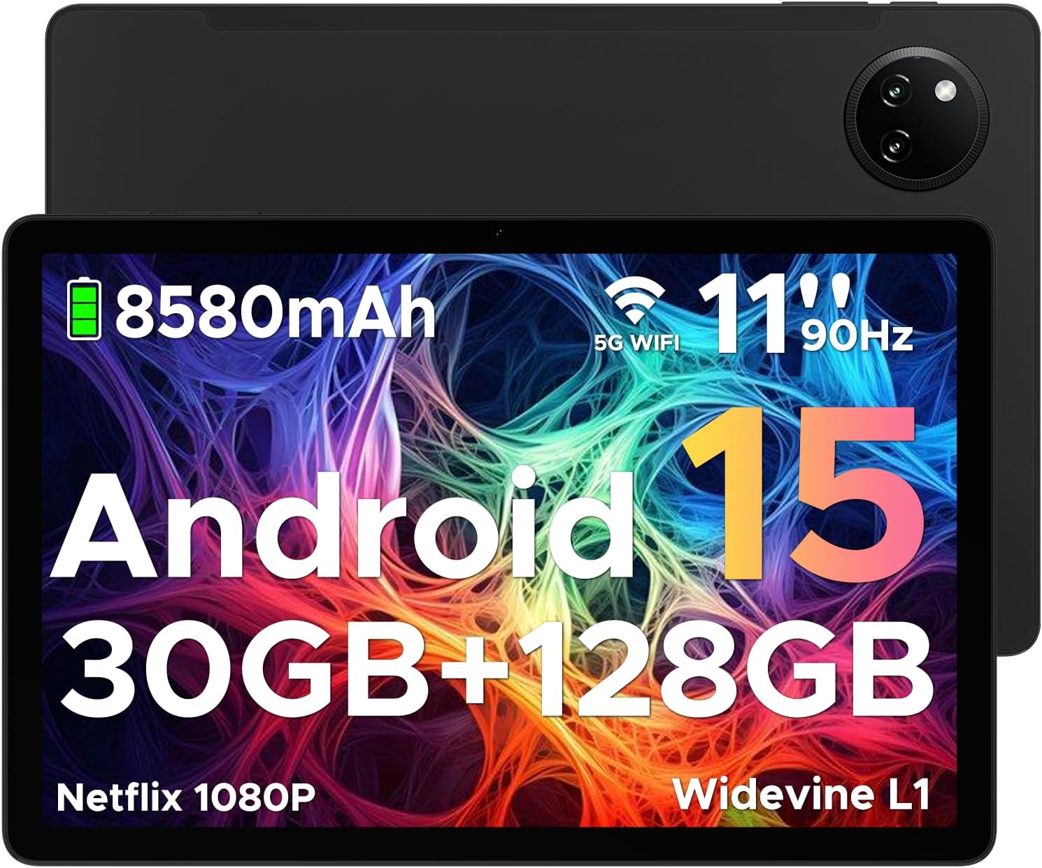 DOOGEE Tab A9 Pro+ Android 15 Tablet, 11 Inch HD Display Tablets, 30GB RAM+128GB ROM/2TB, 8580mAh Tablet, Octa Core, 5G WiFi Android Tablets, Widevine L1, Netflix, Dual Speaker/Face ID/OTG - BLACK