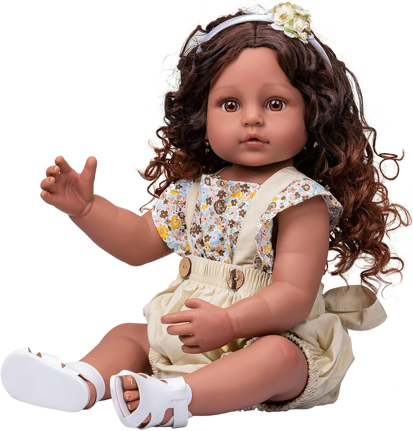 YIHANGG 55cm 22Inch Soft Full Body Silicone Reborn Doll Toddler Girl African American Realistic Newborn Doll Toy Dark Brown Skin