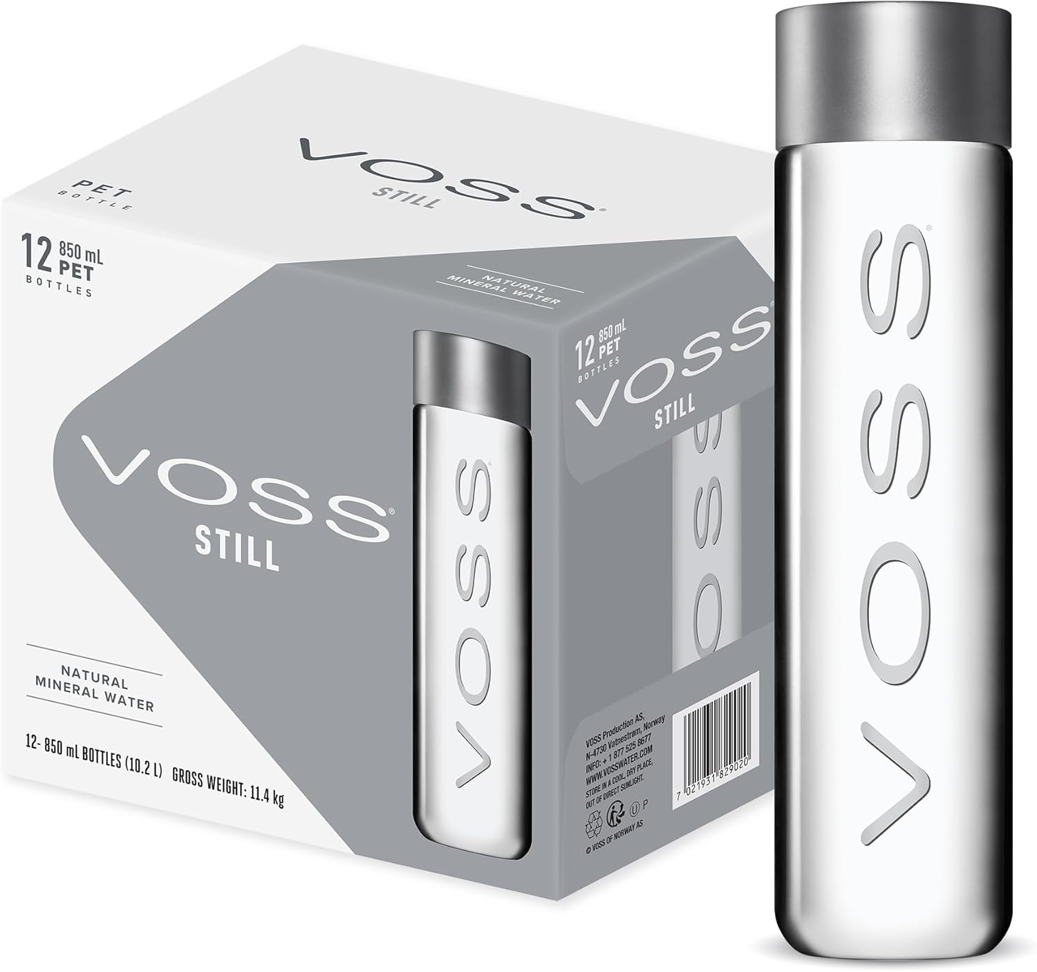 VOSS Still Water, Pack of 12 x 850ml PET Bottles, Natural Mineral Water