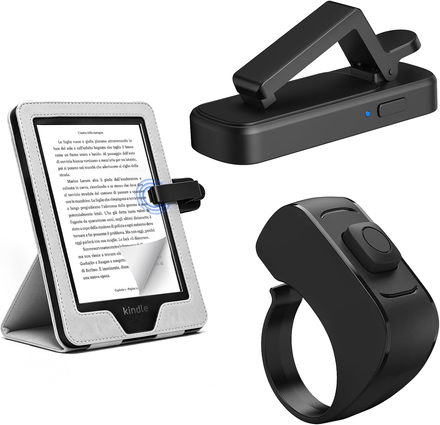 Page Turner Ring for Kindle Paperwhite Oasis Scribe Kobo eReaders, Remote Control Page Turner for iPad iPhone Android Tablets E-Readers, Kindle Accessories for Thick Cases (Black)