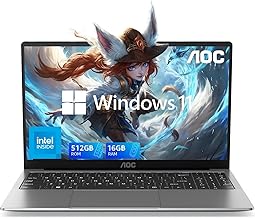 AOC Newest 15.6" Laptop, Intel Quad-Core Processor (Up to 3.6GHz), 16GB RAM, 512GB SSD, Windows 11 Laptops Computer, FHD Screen, Webcam, Light&Thin, Metal Shell, HDMI, Type-C, USB3.2 (2024 Flagship)