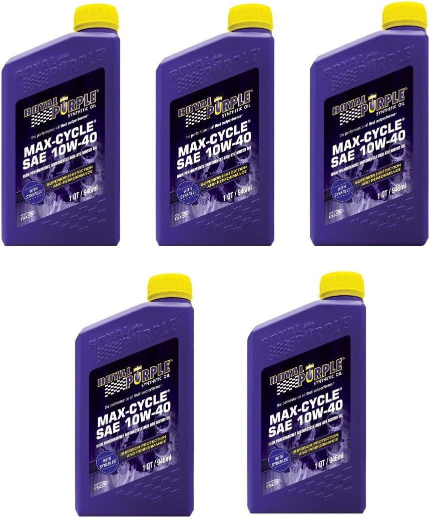Royal Purple 01315 Max-Cycle Synthetic Motorcycle Oil 10W-40 for Highly Stressed Engines/Transmissions - 1 qt Case of 5