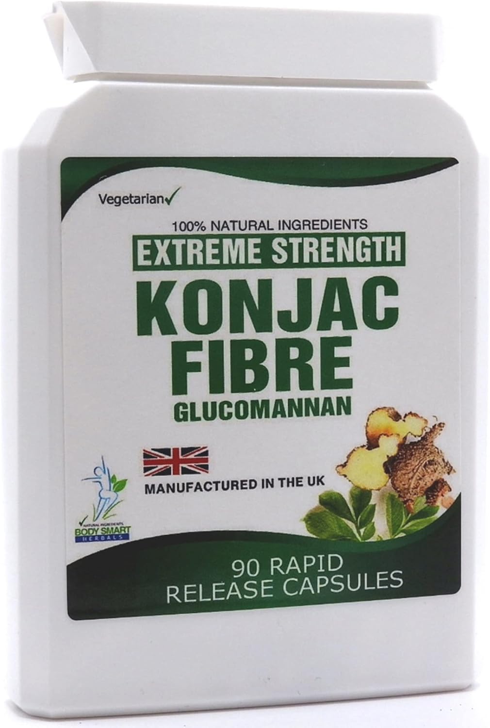 90 Konjac Fibre Glucomannan Capsules Weight Management High Strength One Bottle Food Supplement
