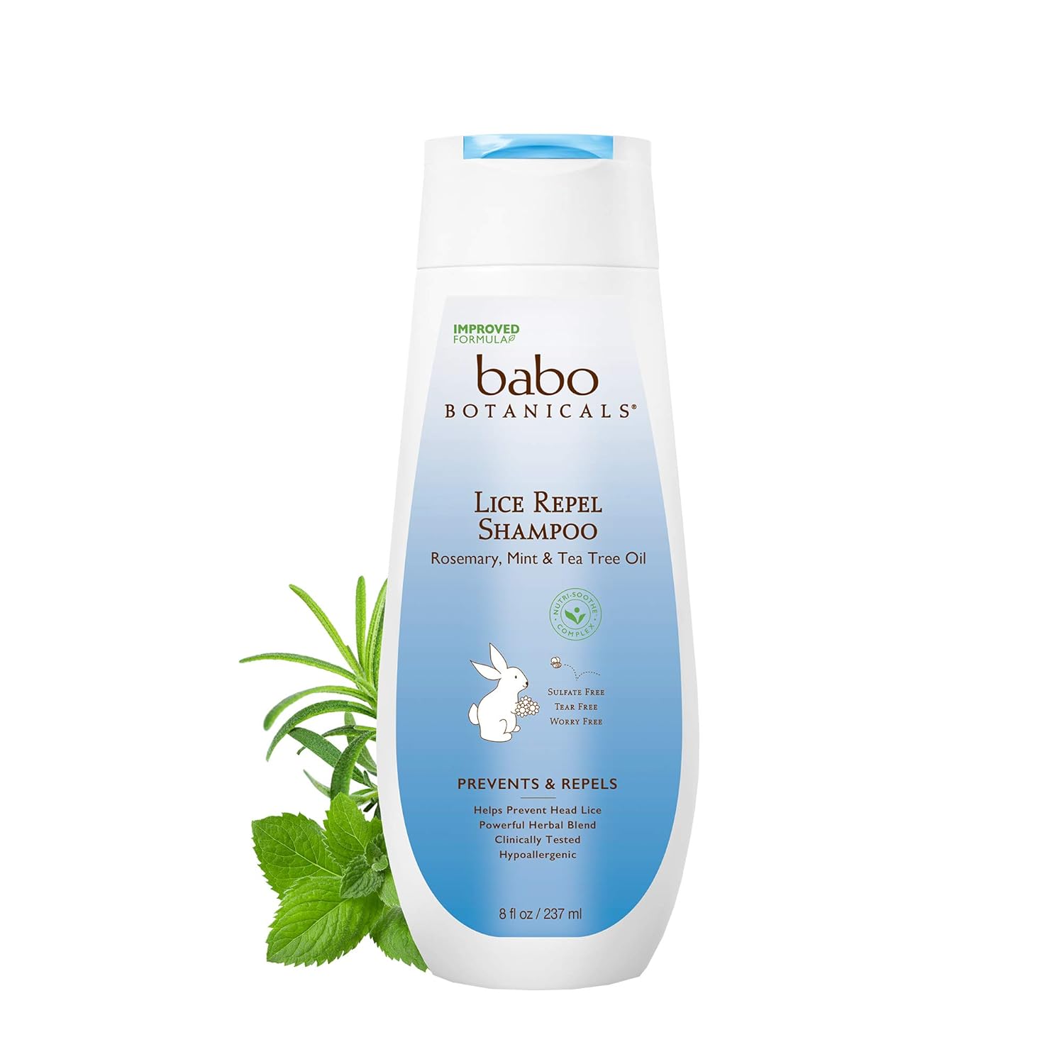 Babo Botanicals Lice Prevention Kids Shampoo - Rosemary & Tea Tree, 8 Oz, Best Lice Repel & Prevention, Organic Nutri-SootheTM Complex, Formulated with Natural Ingredients, Sensitive