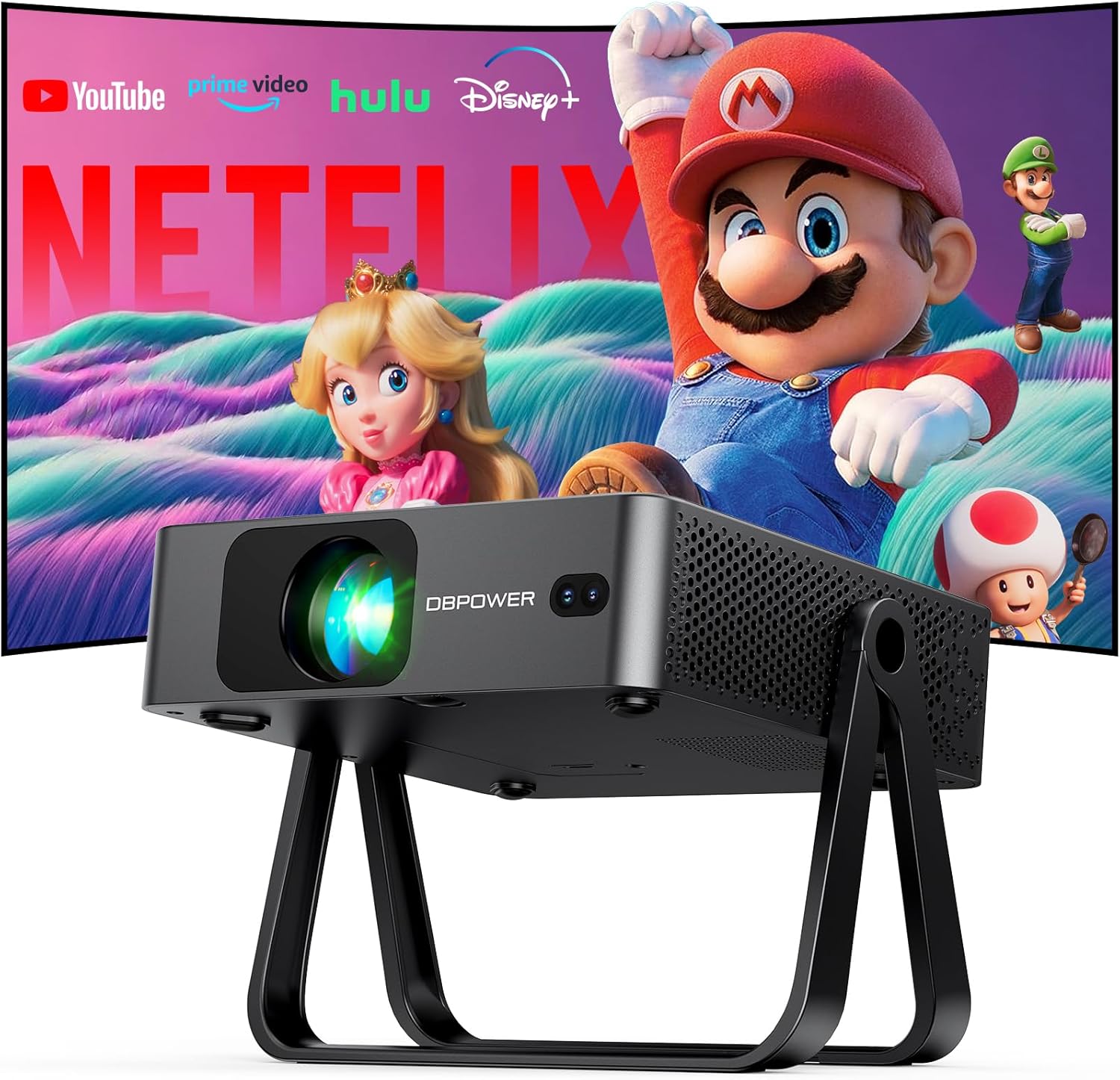 [Ultra-Slim 1.97"| Netflix Licensed | AI Auto Focus | 360° Stand] Smart Mini Projector with WiFi 6 & Bluetooth, Built-in Netflix/YouTube/Disney+/Hulu, DBPOWER N5 Movie Projector for Bedroom (Black)