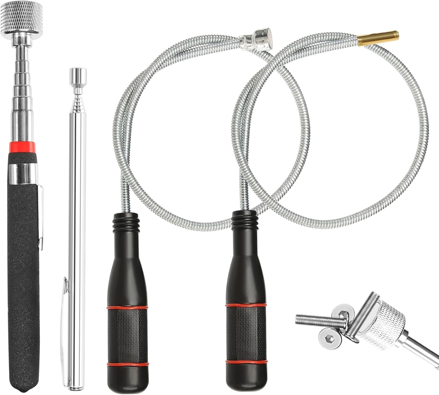 Magnetic Pickup Tool, 4 Pcs Portable Extendable Magnetic Handheld Stick with Non-Slip Handle, Flexible Bendable Spring Magnet Stick for Picking Up Small Parts Metal Objects