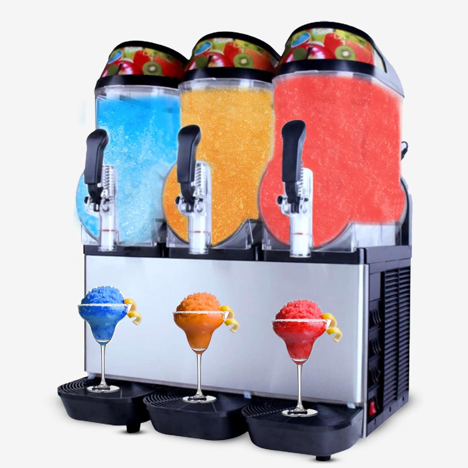 CVS Commercial Frozen Ice Drink Slush Machine: 3x12L Single Tank | Slushie Maker for Hotels, Bars & Cafés | LED Lighting | Adjustable Thermostat (3 Tank (36 Liters))