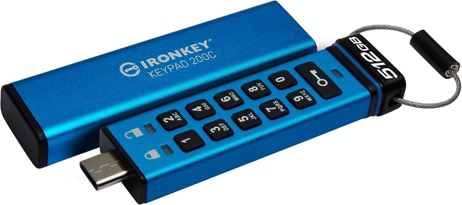Kingston IronKey Keypad 200C Type-C hardware-encrypted USB Flash Drive FIPS 140-3 Level 3 (Pending) with XTS-AES 256-bit Hardware Encryption -IKKP200C/512GB