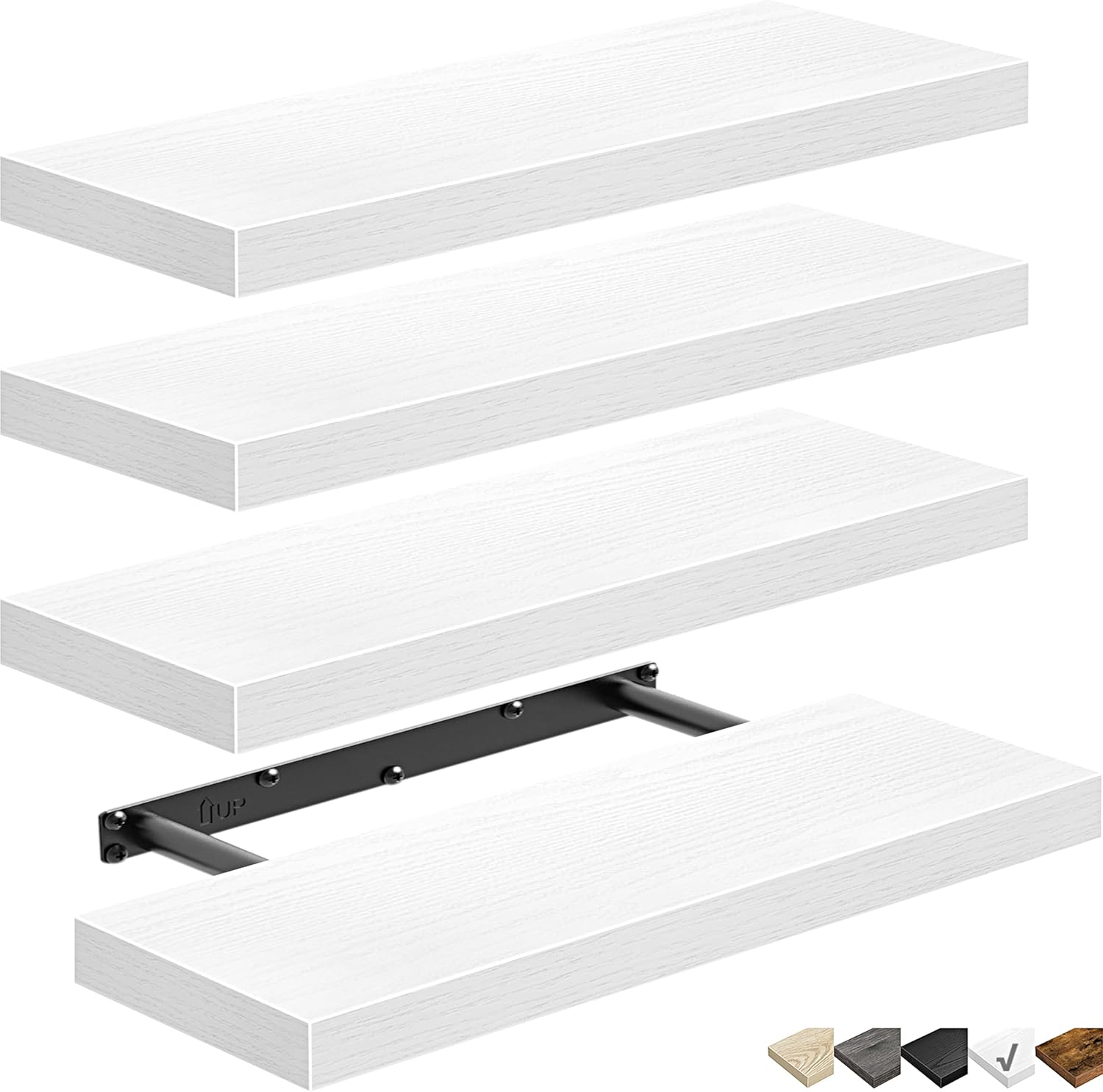 QEEIG Floating Shelves for Wall Bathroom Shelf Bedroom Kitchen Living Room Farmhouse Small Book Shelf 16 inch Set of 4, White (015-W4)