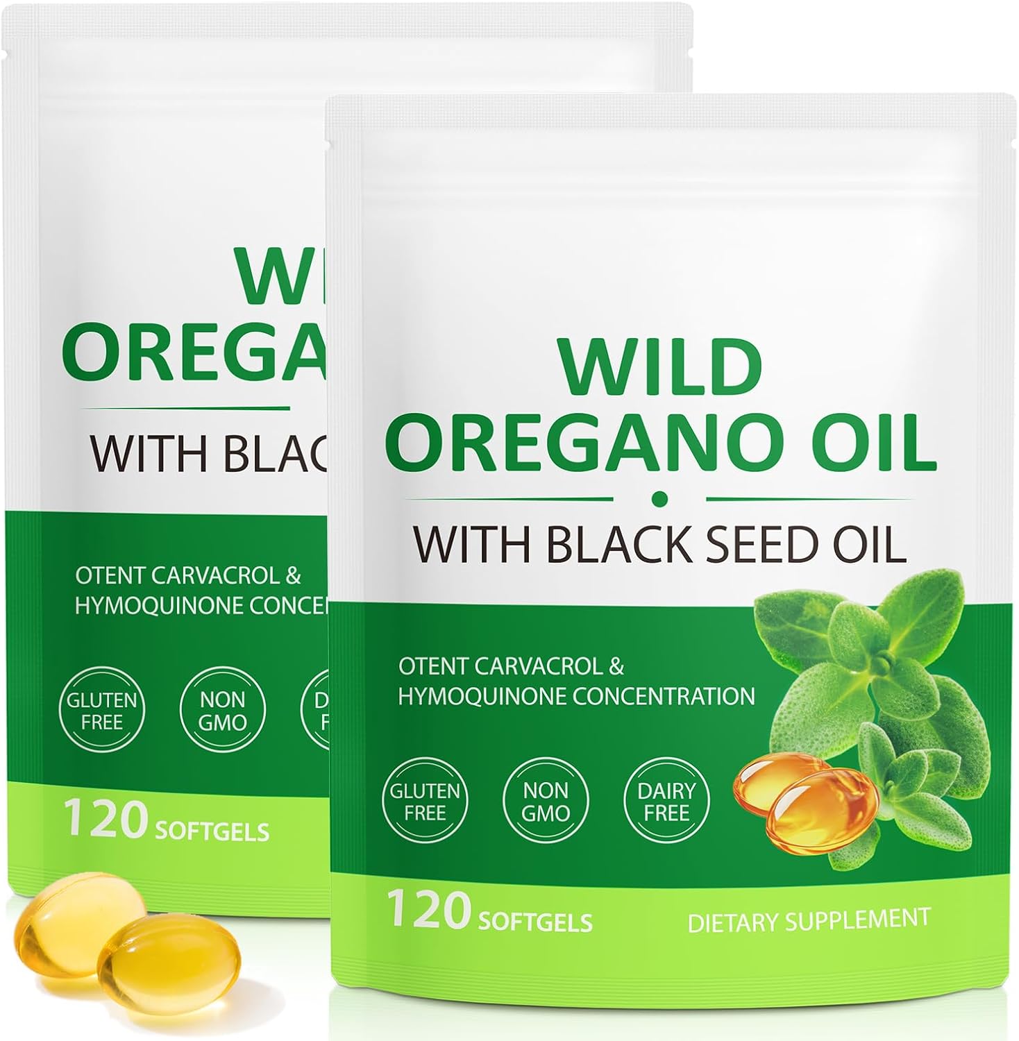 Oil of Oregano Softgels, 2 in 1 Oil of Oregano with Black Seed Oil 240 Count, Oregano Oil Supplement Capsules, Organic Oregano Oil Extract, Non-GMO, Gluten Free - 2 Bag