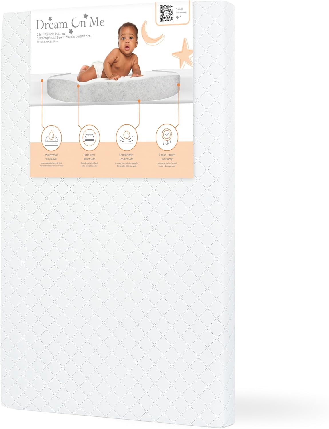 Dream On Me Sunset 3” Extra Firm Mini/Portable Crib Mattress, Fiber Core, Greenguard Gold & JPMA Certified, Fits All Mini & Portable Cribs, Waterproof Vinyl Cover, 10-Year Limited Warranty