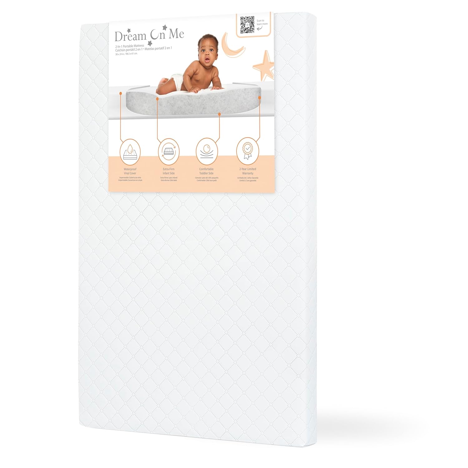 Dream On Me Holly 3” Mini/Portable Crib Mattress, Greenguard Gold & JPMA Certified, Fits All Portable & Mini Cribs, Lightweight Fiber Core, Waterproof Vinyl Cover, Easy to Clean