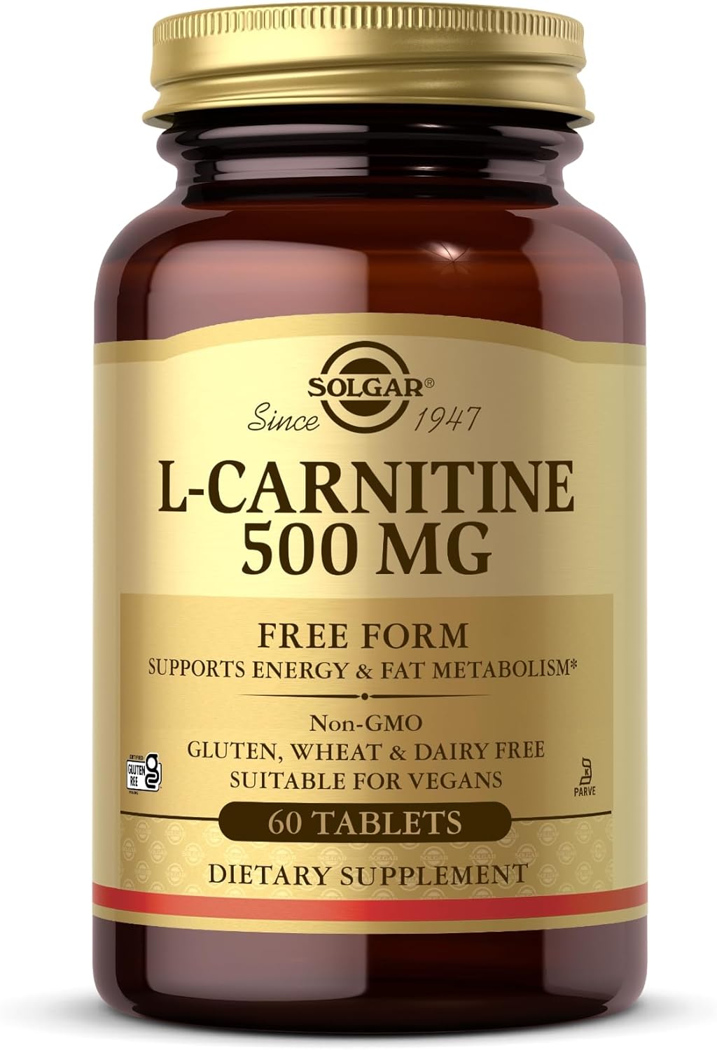 Solgar 500 mg L-Carnitine Tablets - Pack of 60 - Metabolism Support - Helps Transport Fatty Acids - Vegan, Gluten Free and Kosher