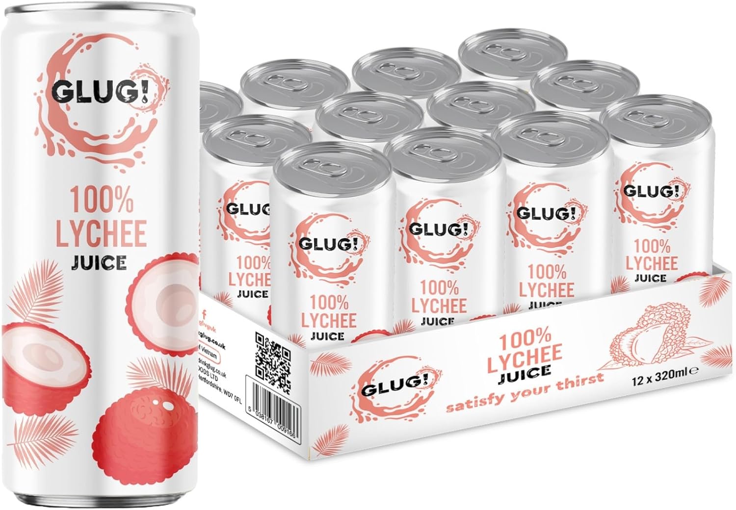 GLUG! 100% Lychee Fruit Juice, Healthy Juice Drink With No Added Sugar (12X320ML)